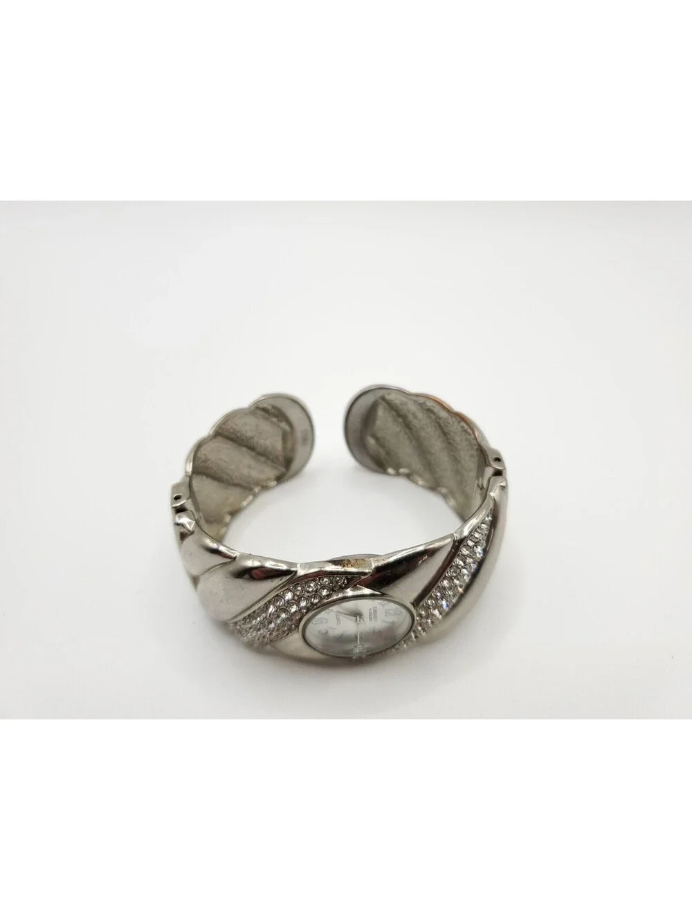 Embassy By Gruen Rhinestone Cuff Band Women Watch 29mm Silver Tone New Battery